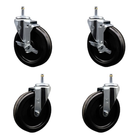 Service Caster 6'' Phenolic Wheel Swivel 7/16'' Grip Ring Stem Caster Set 2 Brakes, 4PK SCC-GR20S615-PHR-TLB-716138-2-S-2